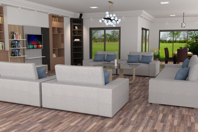 I will design realistic interior modelling and rendering