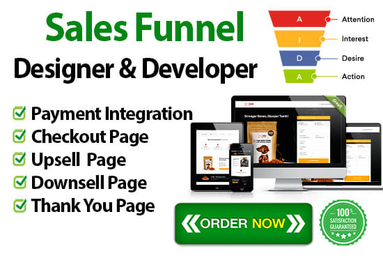 I will design sales funnel product landing page with upsell and down sell in 2hours