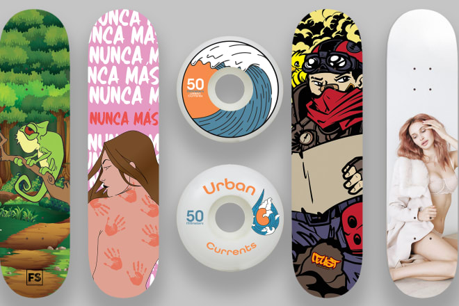 I will design unique custom skateboard deck and wheels