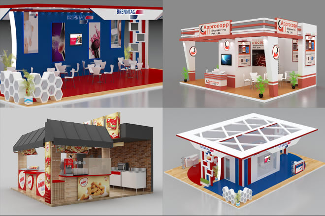 I will do 3d trade exhibition booth, kiosk, stall and stand design