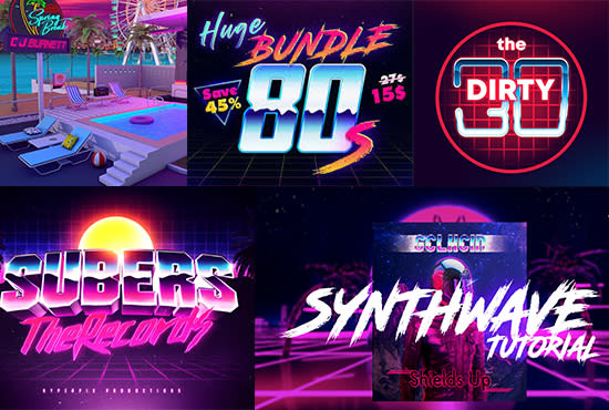I will do 80s synthwave retro vintage style neon and chrome 3d logo