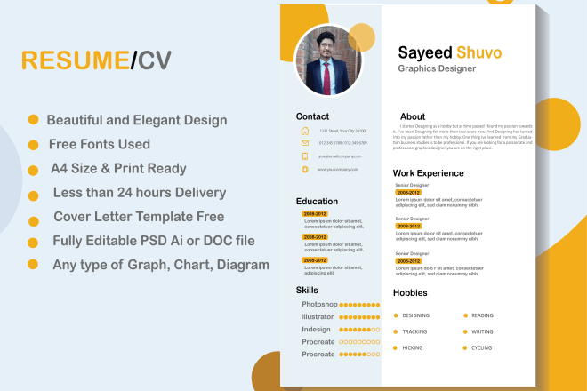 I will do a professional graphic cv resume design within 24 hours