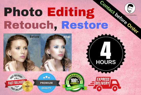 I will do any PHOTOSHOP Edit Retouch Photo restore Quickly