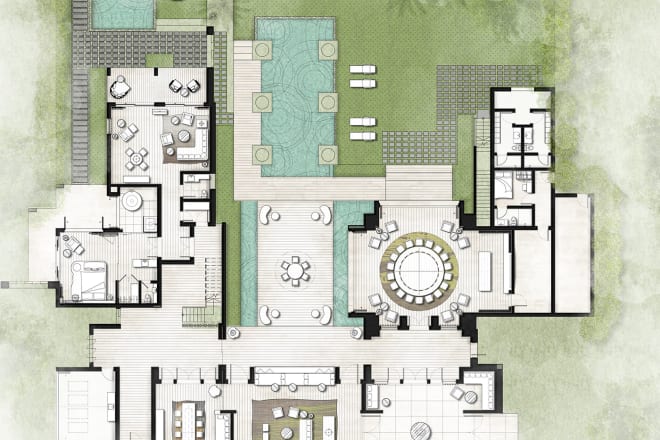 I will do architectural projects master plan, floor plan rendering in photoshop