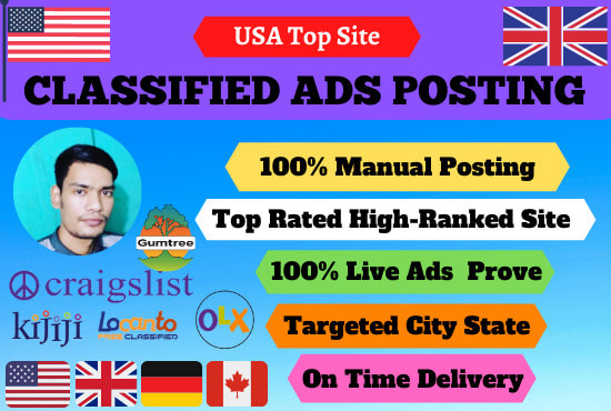 I will do classified ad posting on top usa, uk, canada ad sites