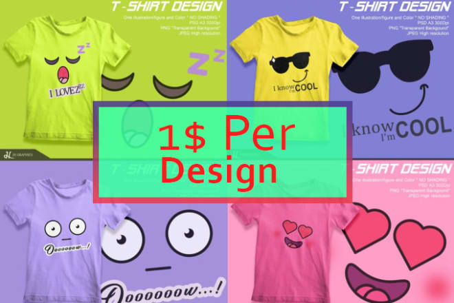 I will do create four simple illustration design for t shirt printing