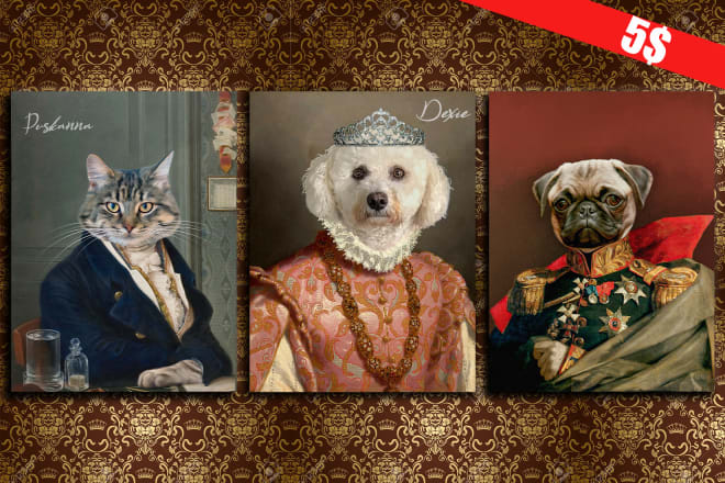I will do custom renaissance pet portrait cat portrait dog portrait