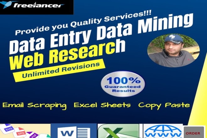 I will do data entry web research video editing excel work and content writing