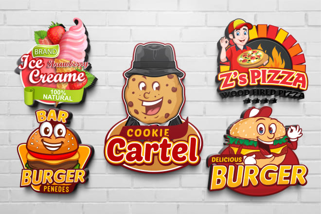 I will do pizza,burger,ice cream,cookie,food mascot logo or label