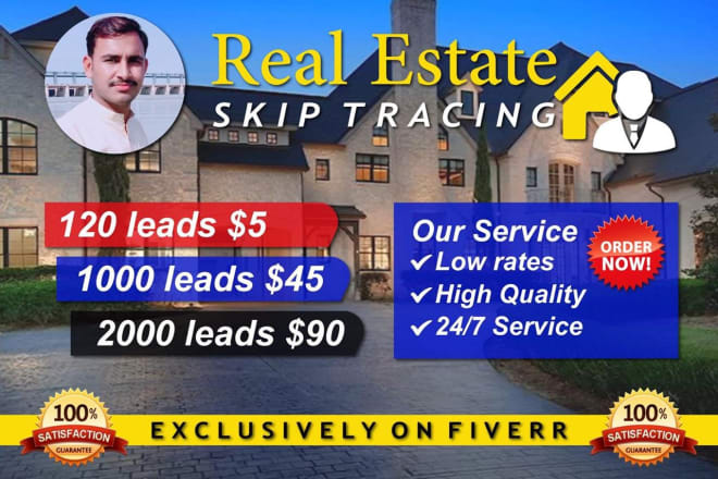 I will do real estate skip tracing in low price by tlo