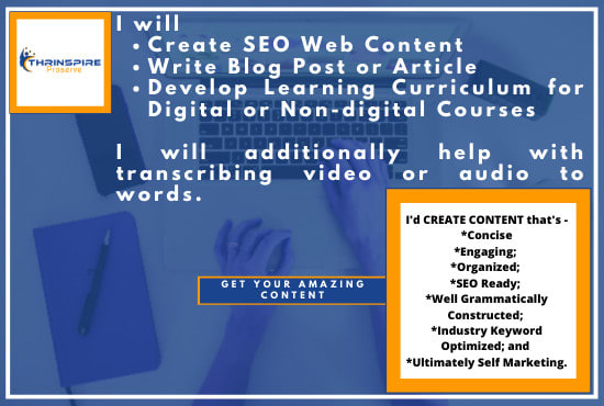 I will do SEO content creation, transcribing or curriculum development