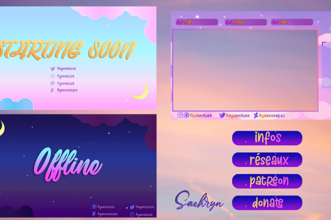I will do your cute streaming banners, panels and overlays