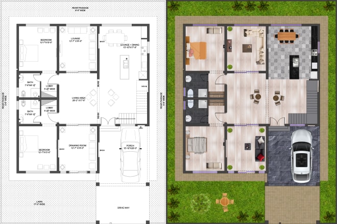 I will draw 2d architecture autocad floor plans and renderings