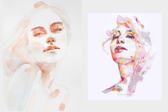 I will draw a portrait watercolor in abstract style