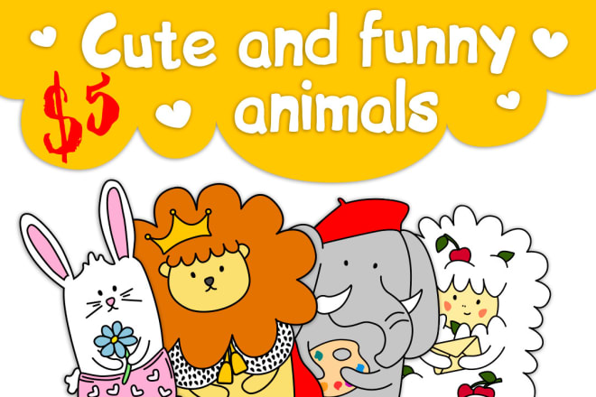 I will draw cute and funny animals, cartoon vector illustration