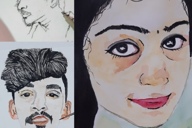 I will draw portraits in freestyle and watercolour