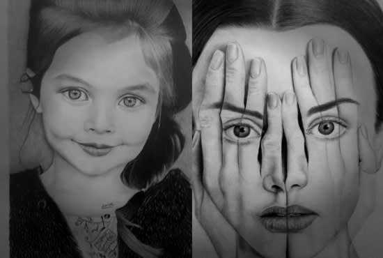 I will draw realistic hand drawn pencil, face sketch portrait sketch of yours