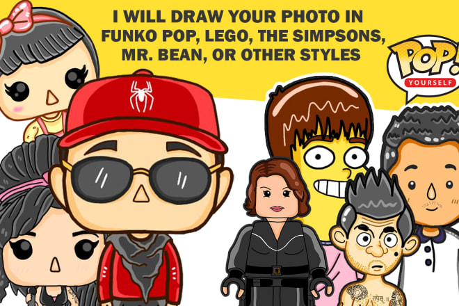 I will draw your photo in funko, simpson, lego, and other styles