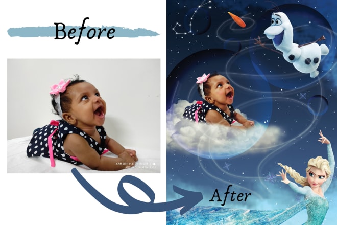 I will edit disney or cartoon themes into your childs photos