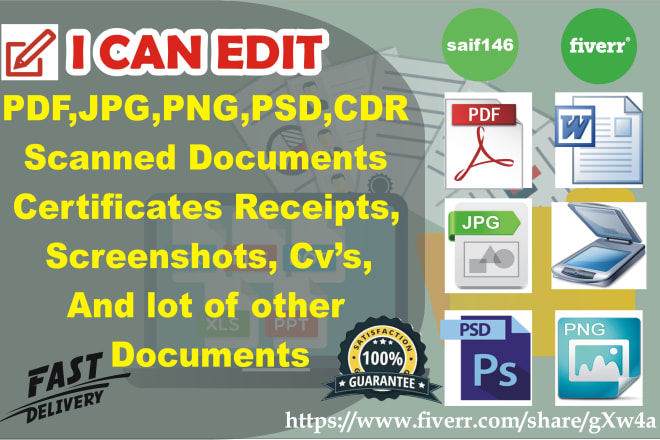 I will edit text, scanned, jpg, pdf, screenshot or any type of edit document fast