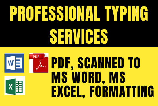 I will fastest typing work,excel data entry work, PDF to ms word, pro manual typist