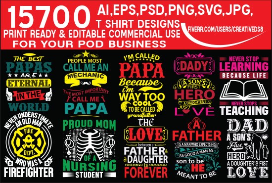 I will give you 15,700 trendy custom typo print ready bulk tshirt designs