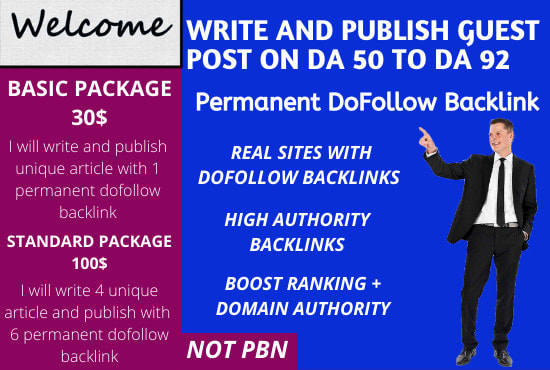 I will guest post on real sites da50 to 92 with permanent dofollow link