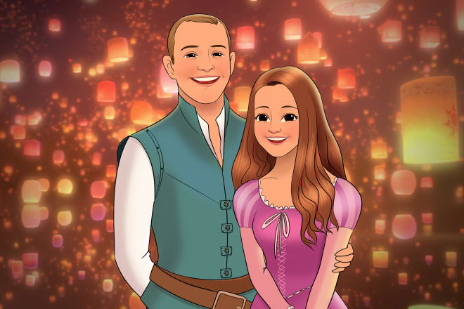 I will illustrate couple, friends in my disney cartoon style