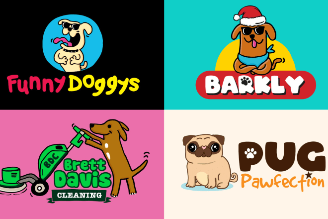 I will illustrate dogs logo in my fun bright bold style