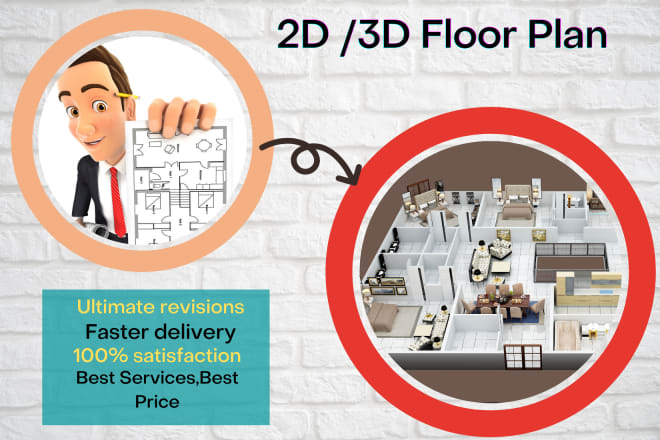 I will make 2d floor plan to 3d floor plan, rendering