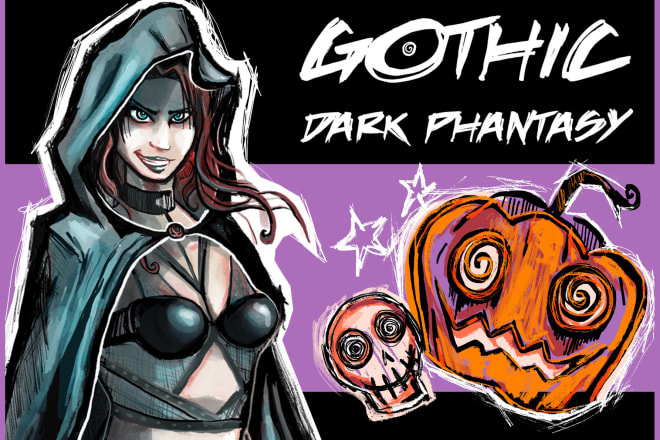 I will make a gothic punk dark fantasy character illustration