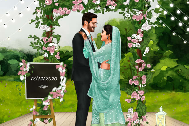 I will make couple illustration for your wedding invite