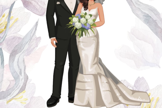 I will make customized wedding invitation card with couple cartoon