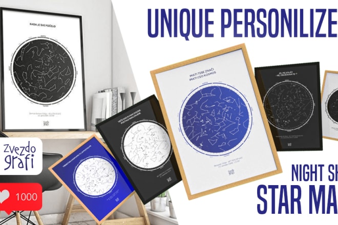 I will make personalized star map, night sky of your special date