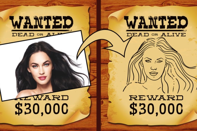 I will make wanted poster in line art with your face