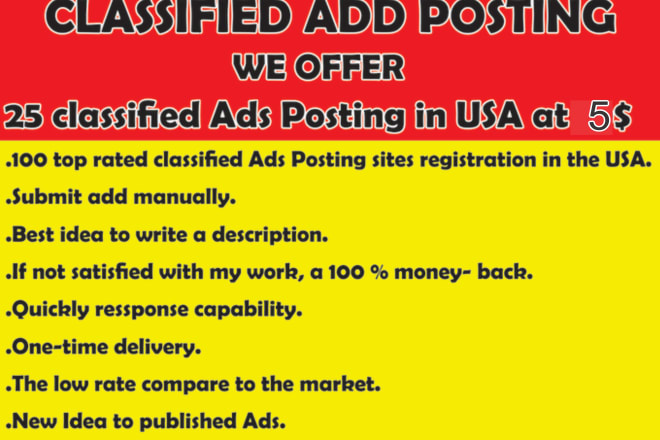 I will post 25 classified ads only at 5 USD in the USA