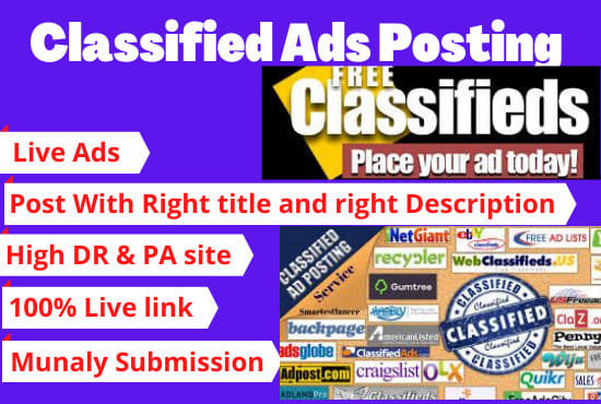 I will post free classified ads posting worldwide
