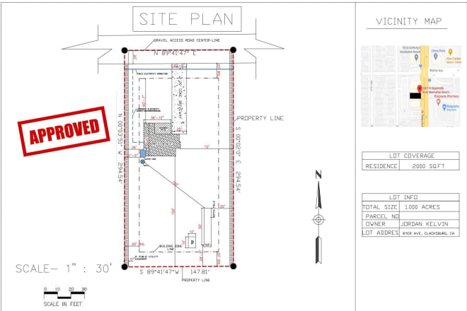 I will prepare your property plot plan, site plan for city permit