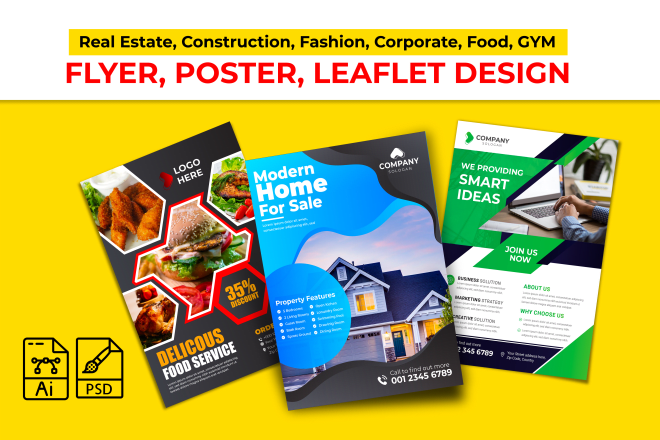 I will professional corporate real estate construction food gym flyer design