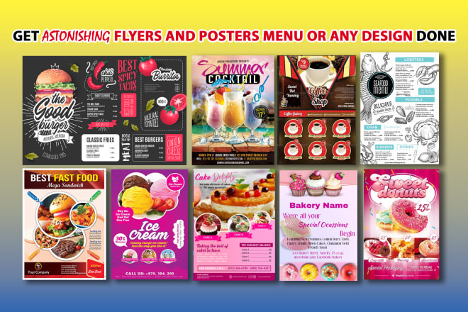 I will professional restaurant menu design, digital, food, bar, flyer, menu board