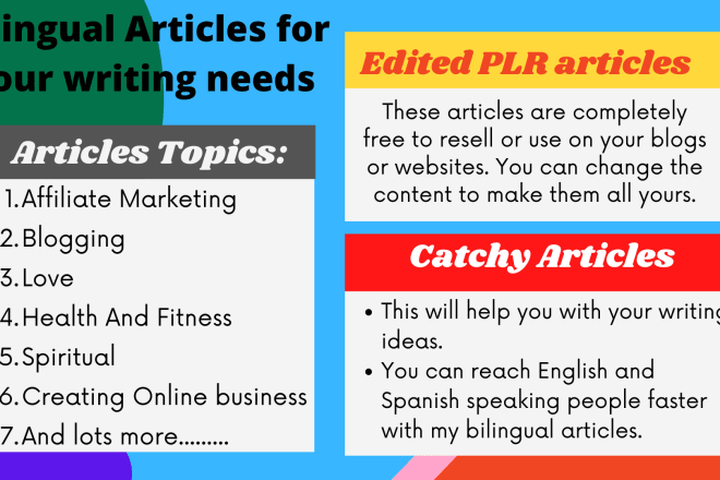 I will provide any article you can resell in spanish and english