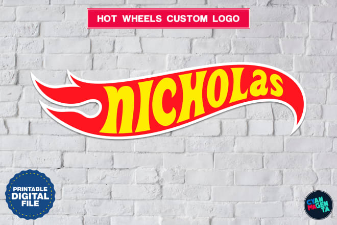 I will put your text or your name on hot wheels logo