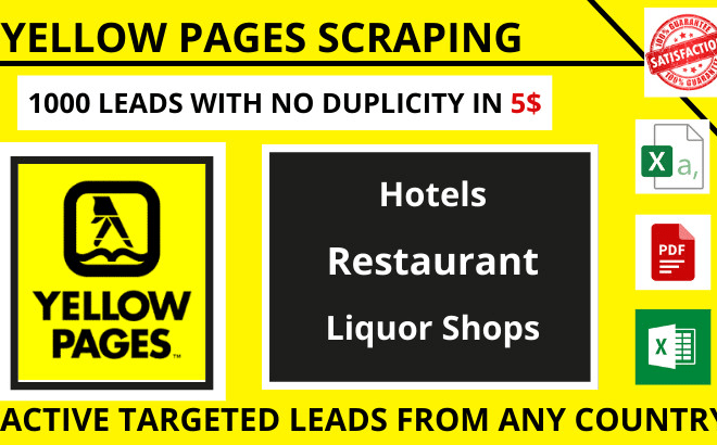 I will scrape leads of hotels, liquor shops of USA, UK, canada, italy from yellow pages