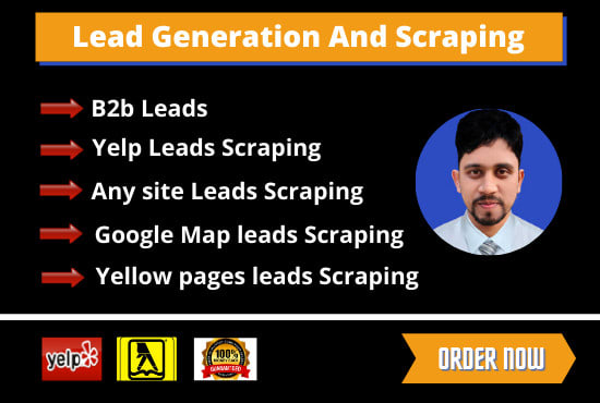 I will scrape the b2b leads from yellowpages, yelp and any site with email phone number