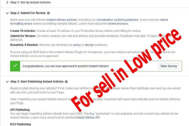 I will sell fresh new approved facebook instant articles with all setup