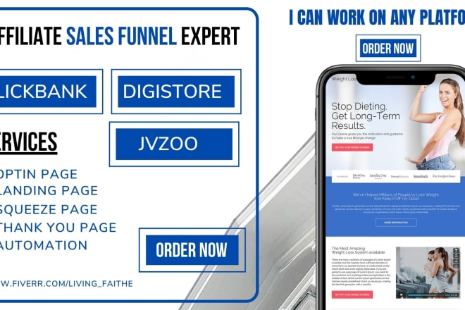 I will setup sales funnel, landing page, digistore, clickbank affiliate marketing