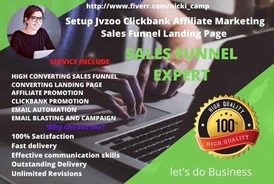 I will setupamazon, jvzoo, clickbank affiliate marketing sales funnel landing page