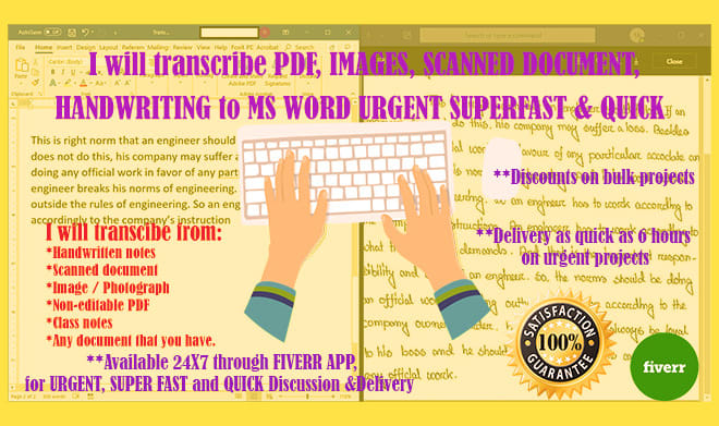 I will transcribe pdf, image, handwriting to text urgently