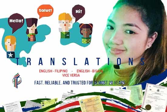 I will translate english to filipino, english to cebuano
