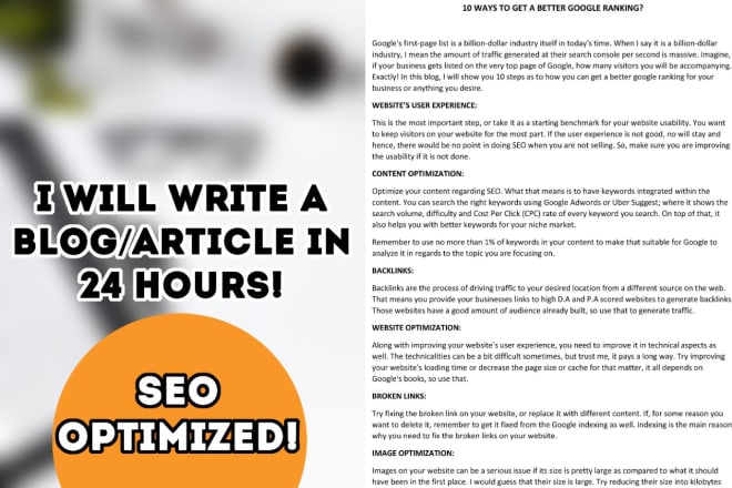 I will write a killer SEO optimized blog or article in 1 day